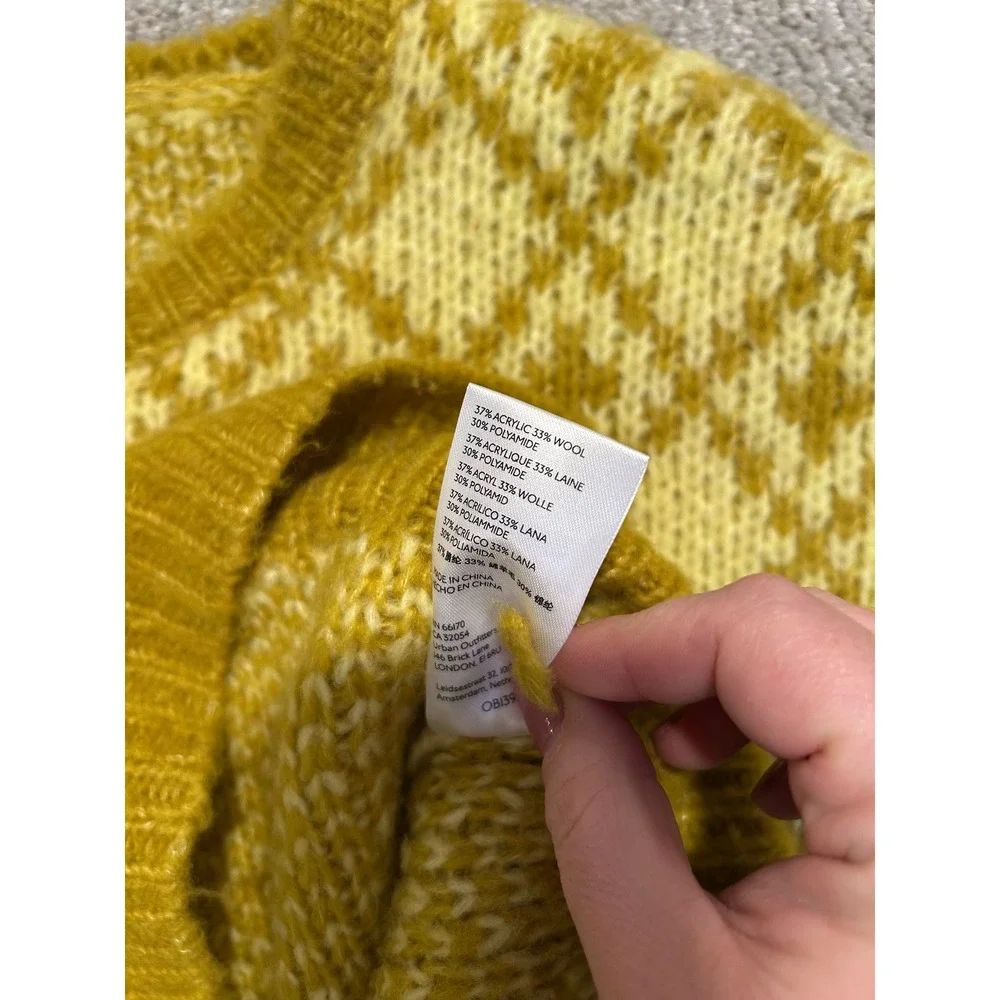 Maeve Anthropologie Yellow Argyle Wool Blend Knit Sweater Crew Neck Medium - Picture 5 of 6